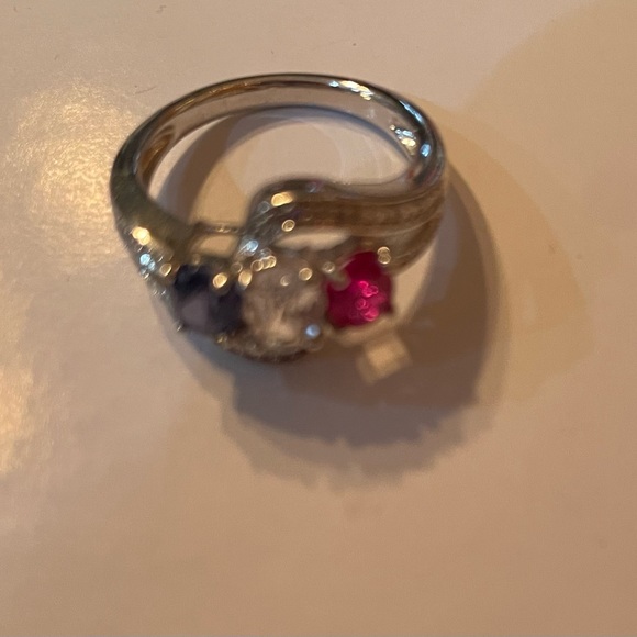 Kay jewelers lab created sapphire and ruby sterling silver ring Sz 6 - Picture 6 of 6